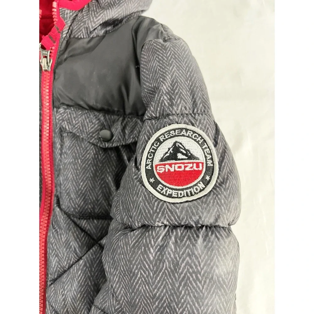 Snozu Kids Youth Puffer‎ Jacket Size 5 Black Red Hooded Fleece Lined Coat
